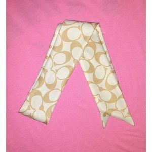 Coach Silk Skinny Scarf Off White & Beige Polka-dot
